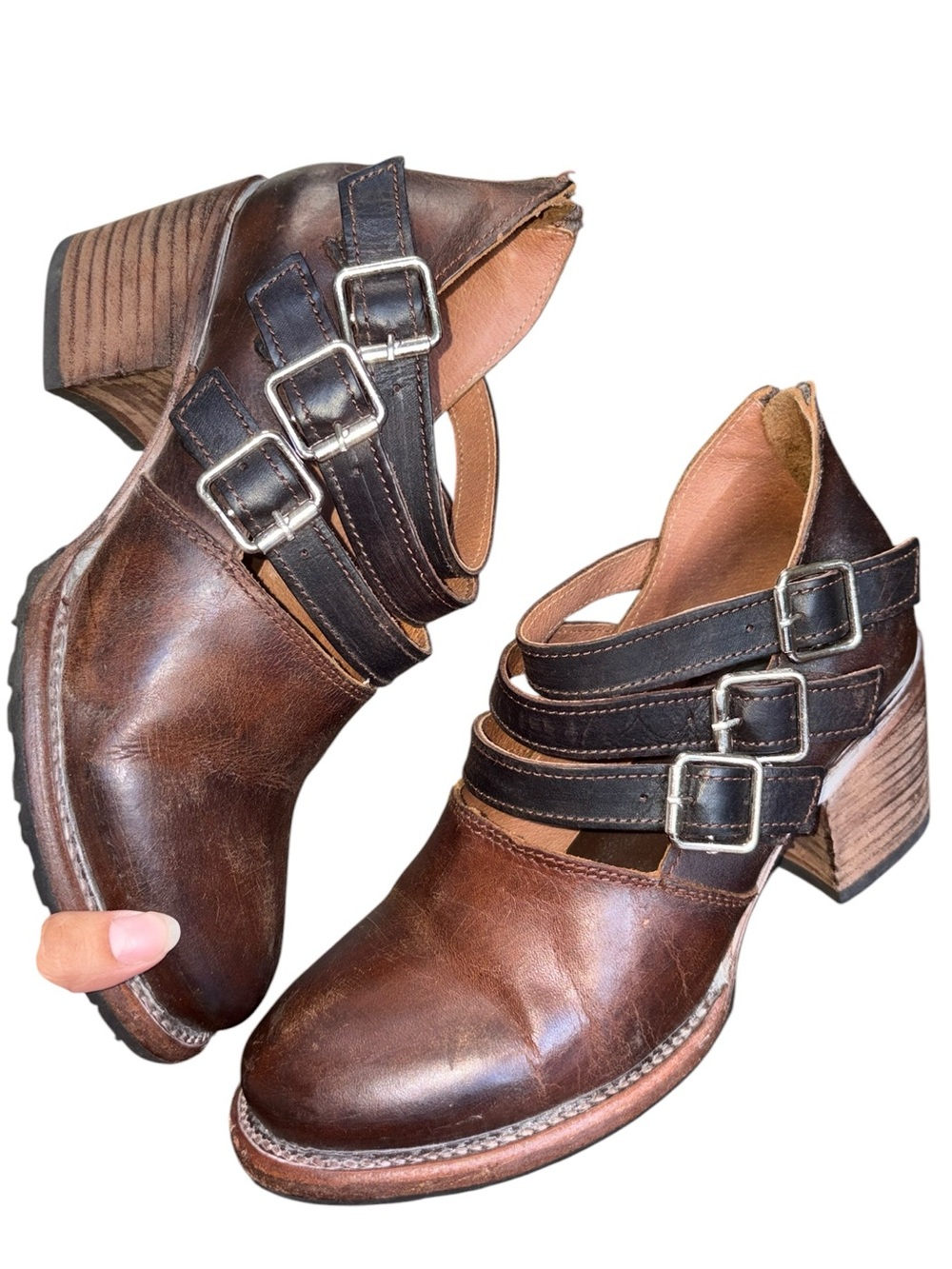 Freebird by Steven Dawson Brown Leather Buckle Strap Zip Bootie Womens 8 US